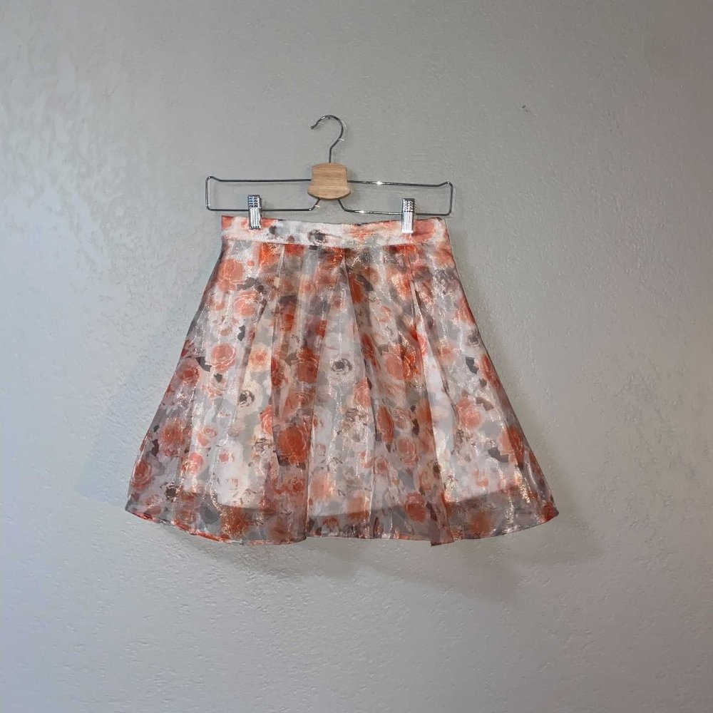 NWT Nordstrom HIP Pink Floral Short Skirt Sheer Mini Gray A Line Girly Sweet